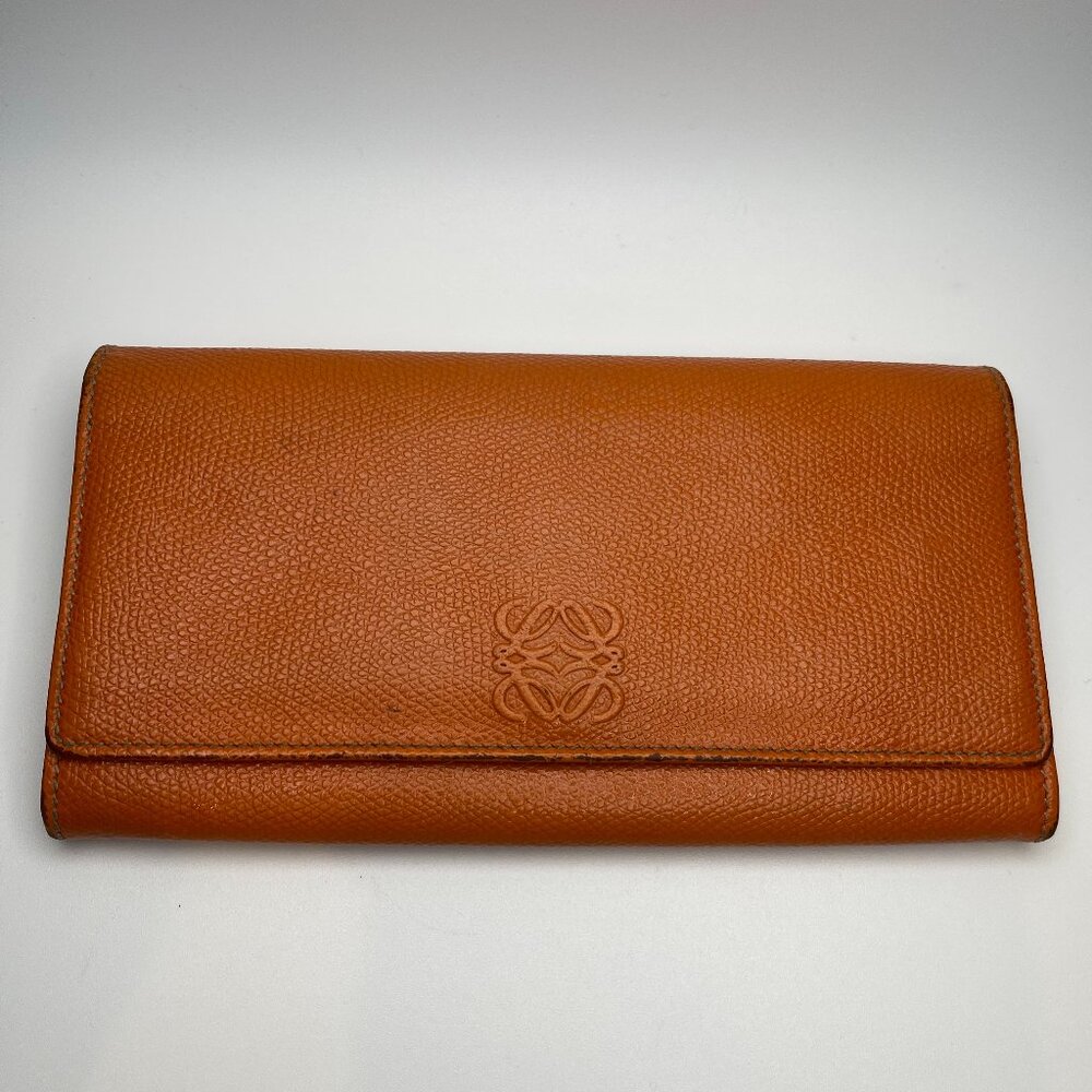 LOEWE Long Horizontal Wallet in Soft Grained Calfskin - Orange - Preowned